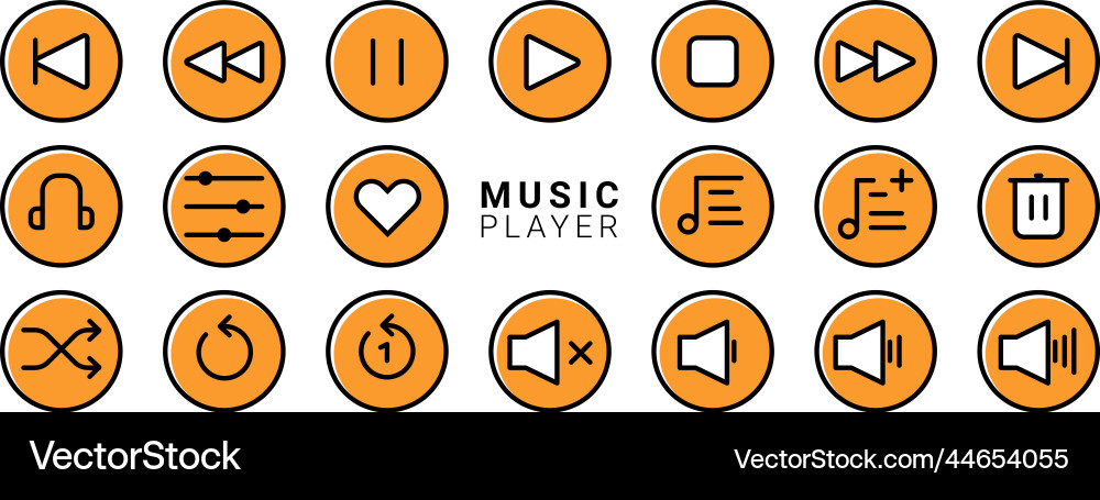 Set of media player icons in filled line style Vector Image