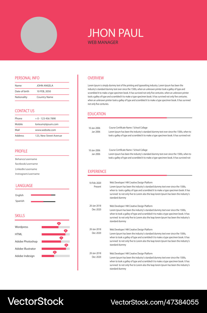 Web developer simple and clean resume template Vector Image