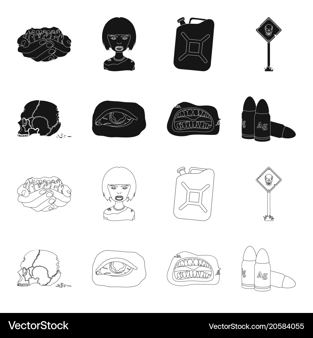 Zombies and attributes blackoutline icons in set Vector Image
