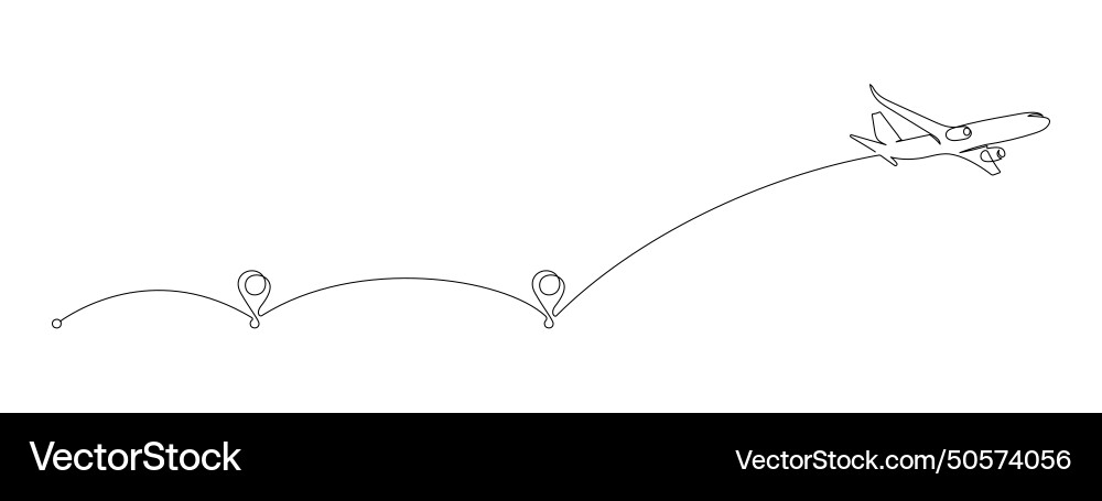 Airplane path and point in one continuous line vector image