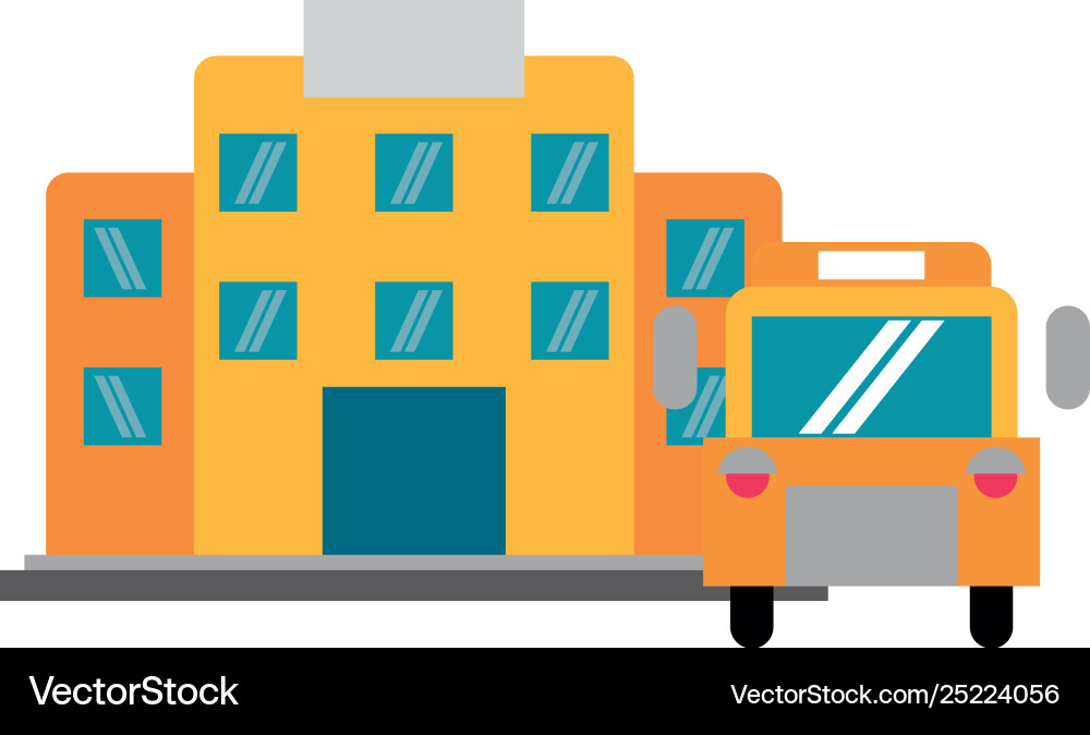 Building and school bus Building and school bus Vector Image
