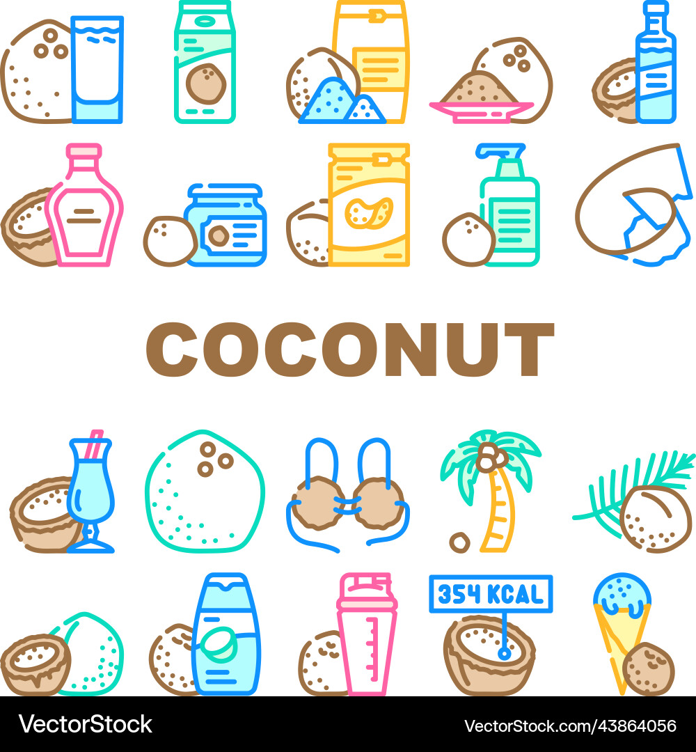 Coconut coco fruit white tropical icons set Coconut coco fruit white tropical icons set vector image