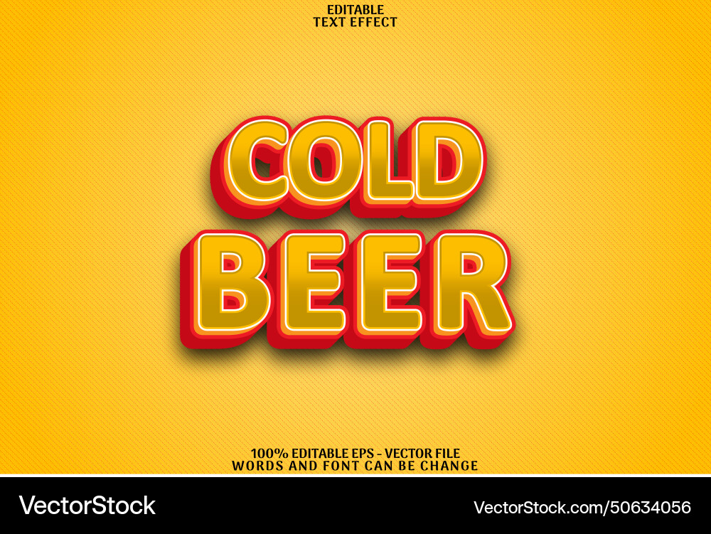 Cold beer editable text effect cartoon style Vector Image