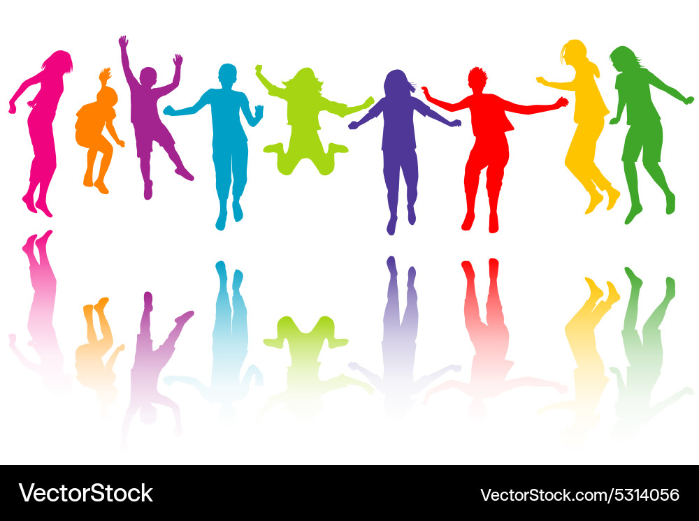 Colorful Children Silhouettes Jumping Vector Image