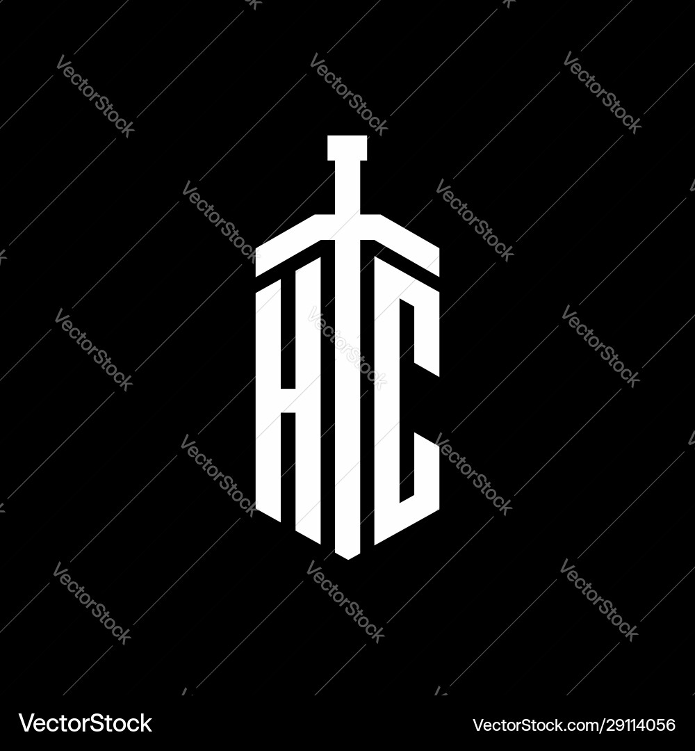 Hc logo monogram with sword element ribbon design Vector Image
