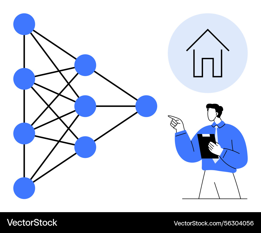 Man explaining neural network connections Man explaining neural network connections vector image