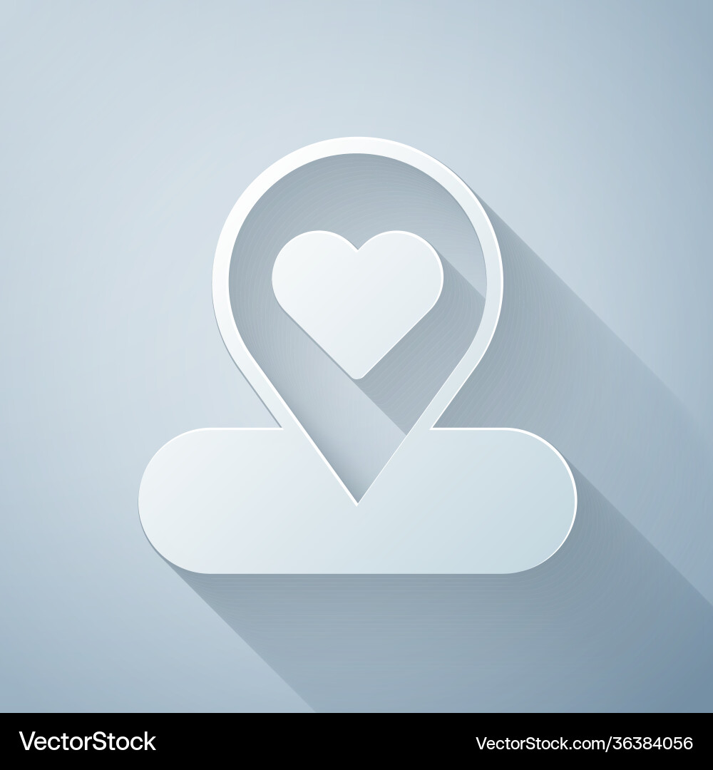 Paper cut map pointer with heart icon isolated Paper cut map pointer with heart icon isolated vector image