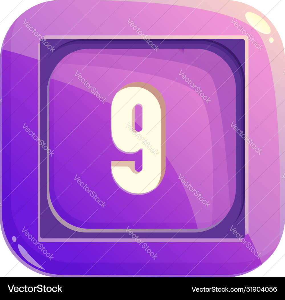 Purple square button showing number nine Purple square button showing number nine vector image