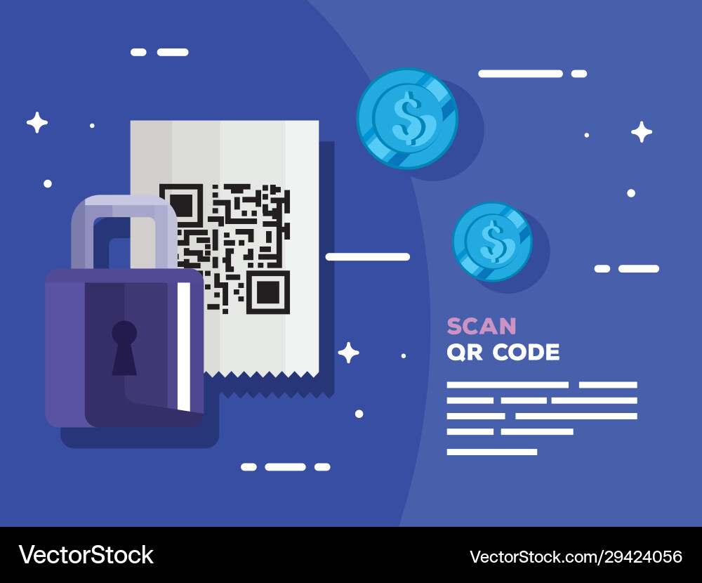 Scan qr code in voucher paper with padlock vector image