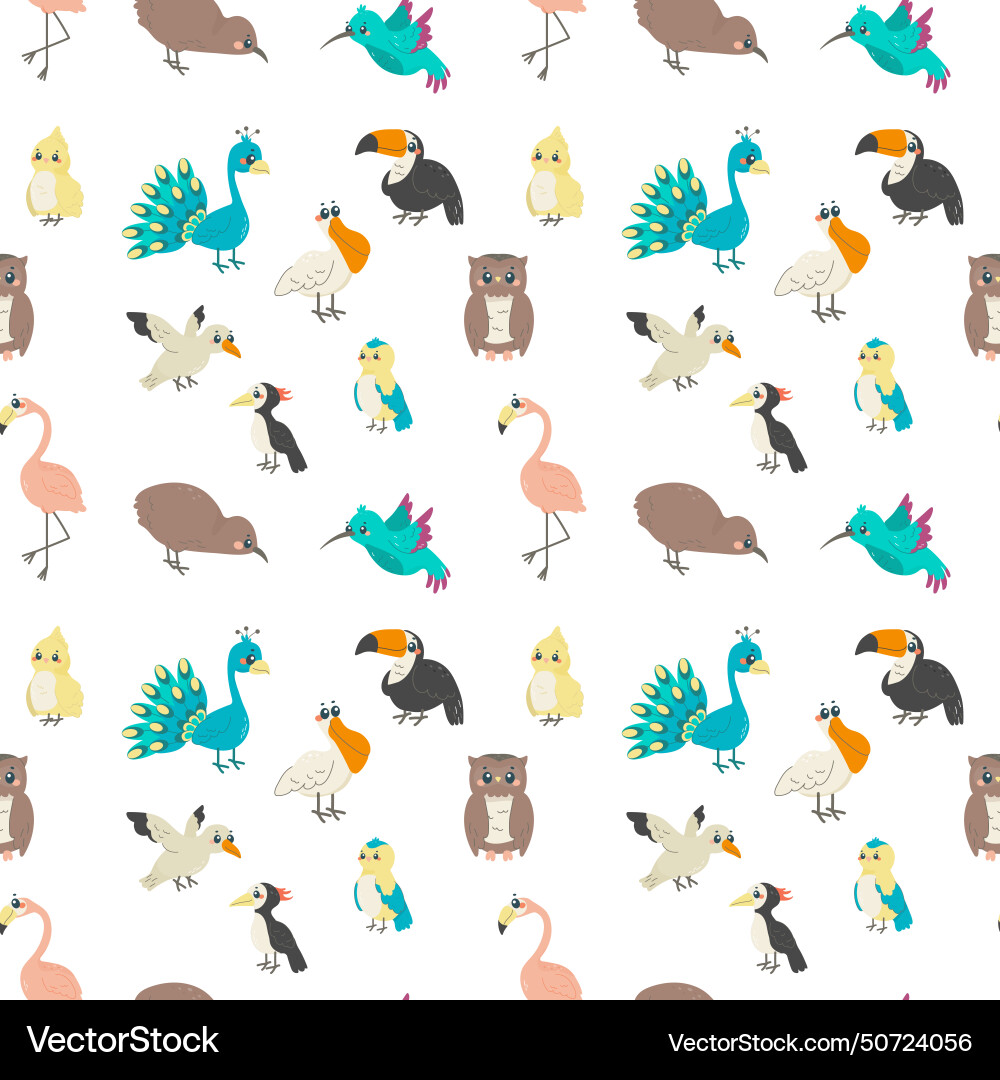 Seamless pattern with different birds on white Vector Image