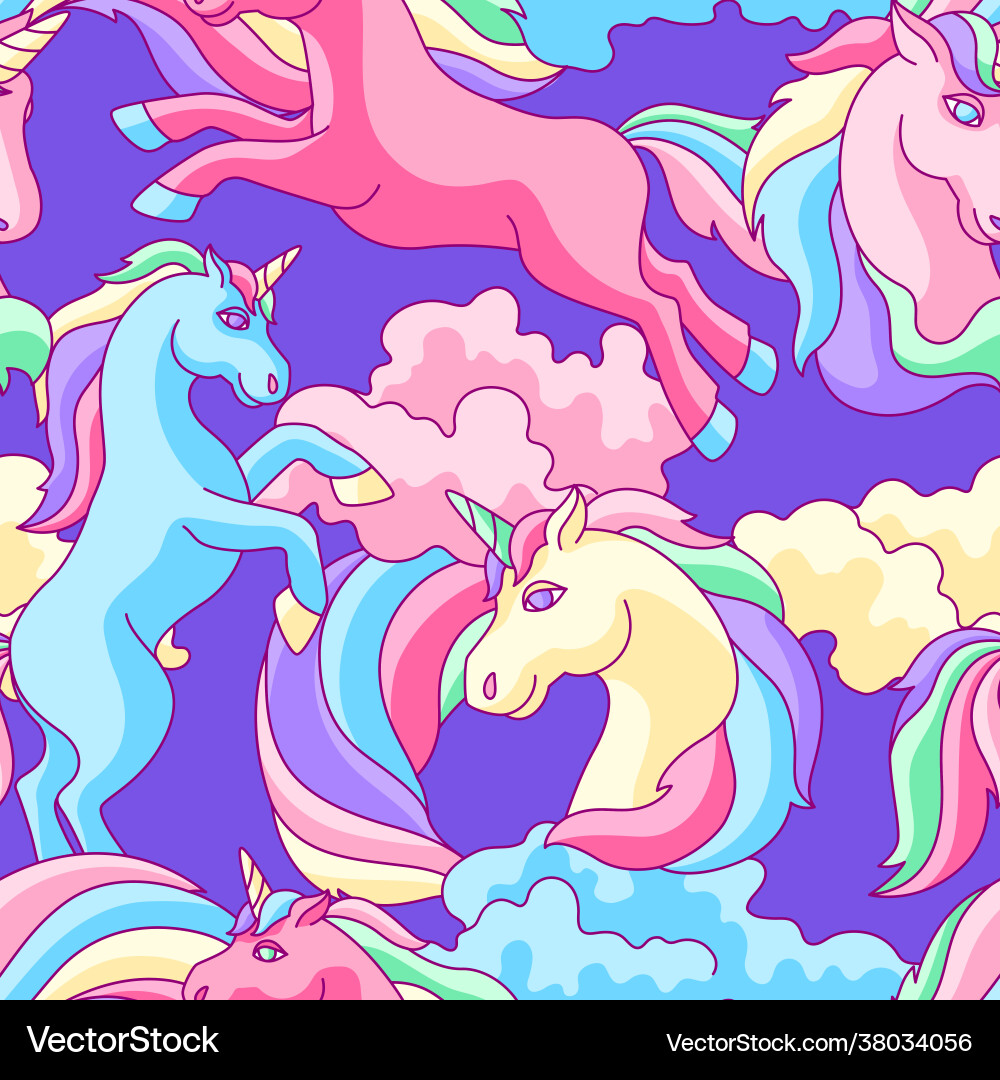 Seamless pattern with unicorns clouds Seamless pattern with unicorns clouds vector image