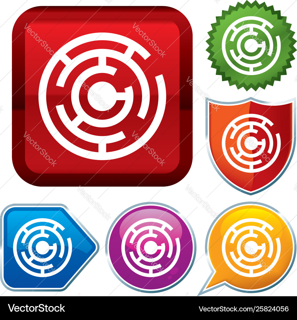 Set shiny icon series on buttons maze Vector Image