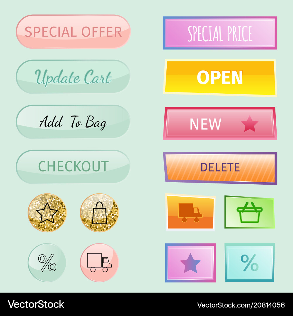 Web elements shop buttons buy element cart Web elements shop buttons buy element cart vector image
