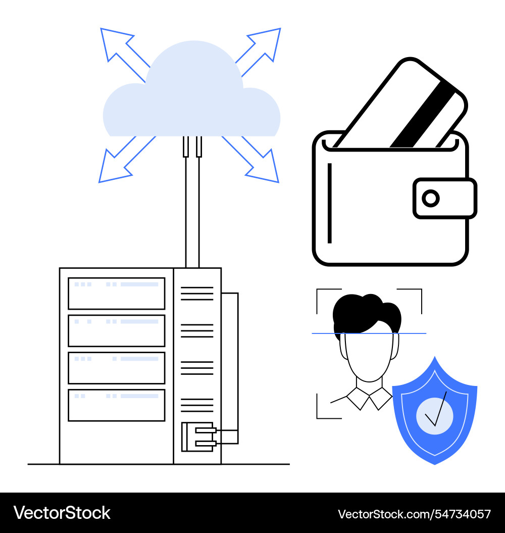 Cloud computing with secure payment identity Cloud computing with secure payment identity vector image