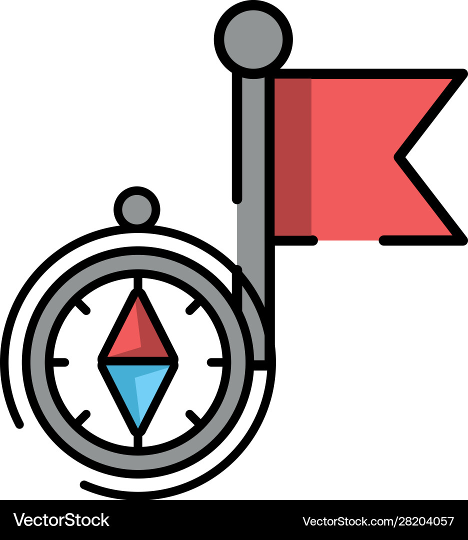 Compass guide device with flag vector image