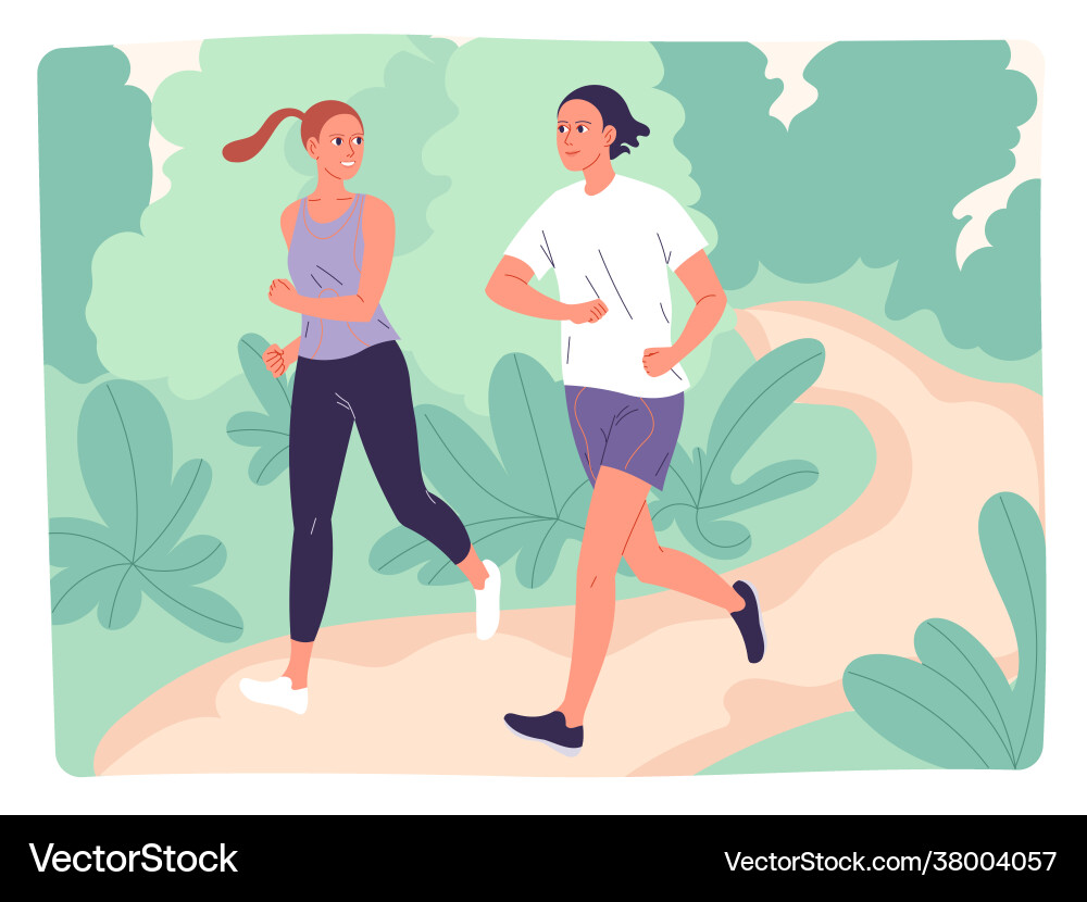Couple running through park a group young Couple running through park a group young vector image