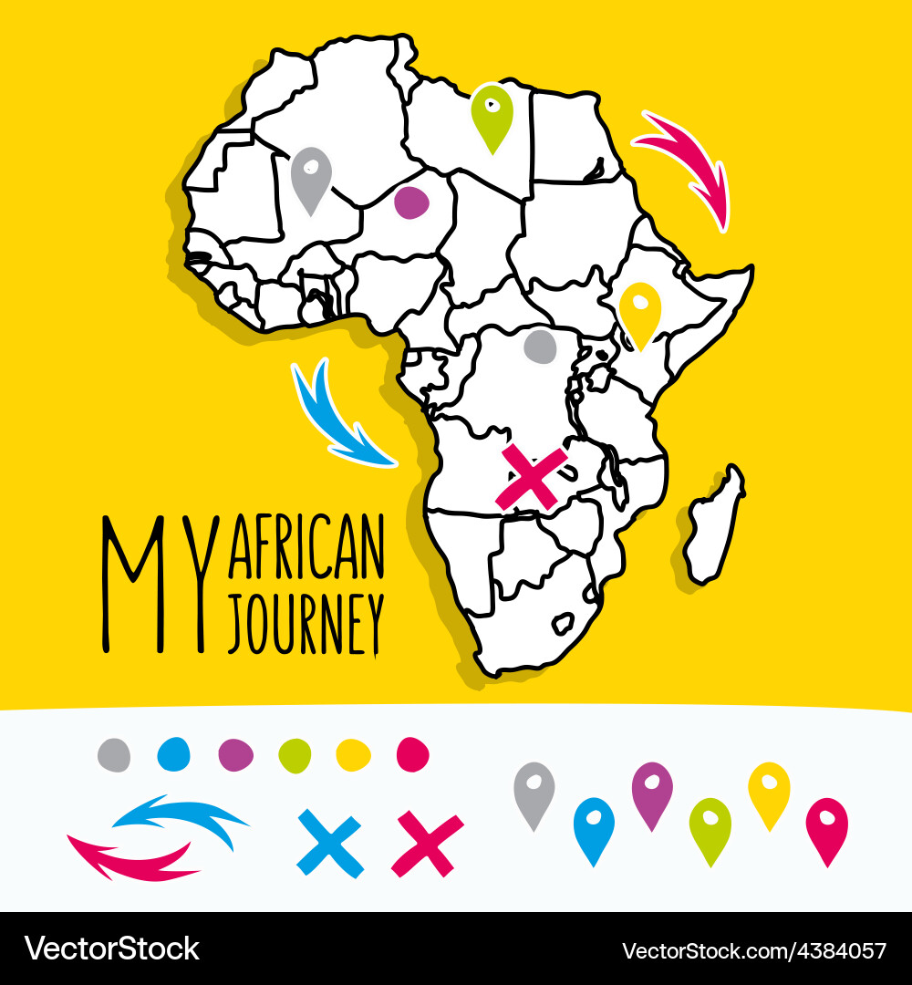 Hand drawn africa travel map with pins Vector Image