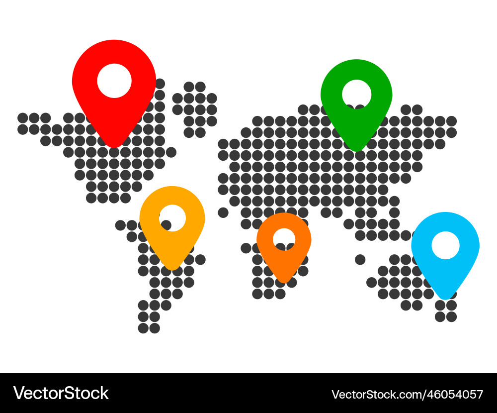 Map with location pointers continents geotag Map with location pointers continents geotag vector image