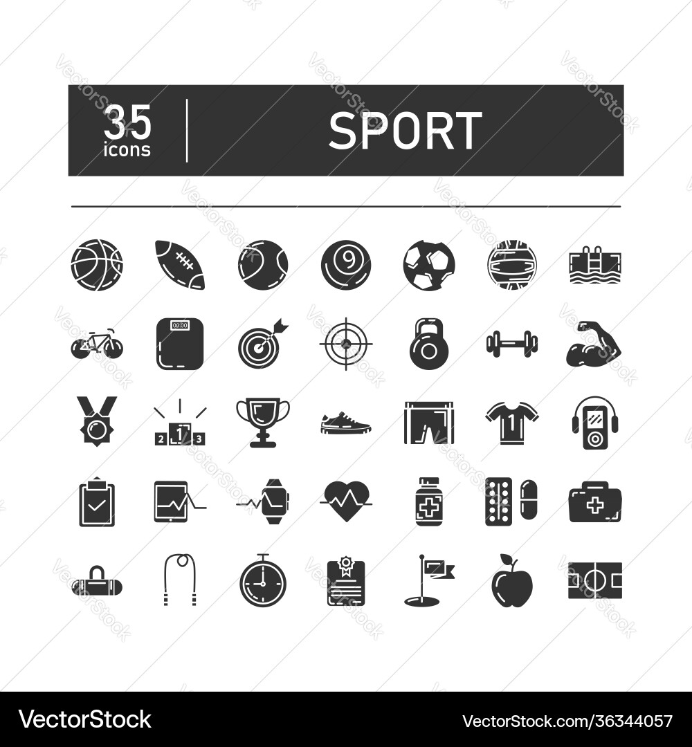 Set 35 gray icons sport for modern concepts Set 35 gray icons sport for modern concepts vector image