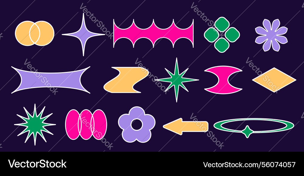 Set of colorful y2k style shapes and frames Set of colorful y2k style shapes and frames Vector Image