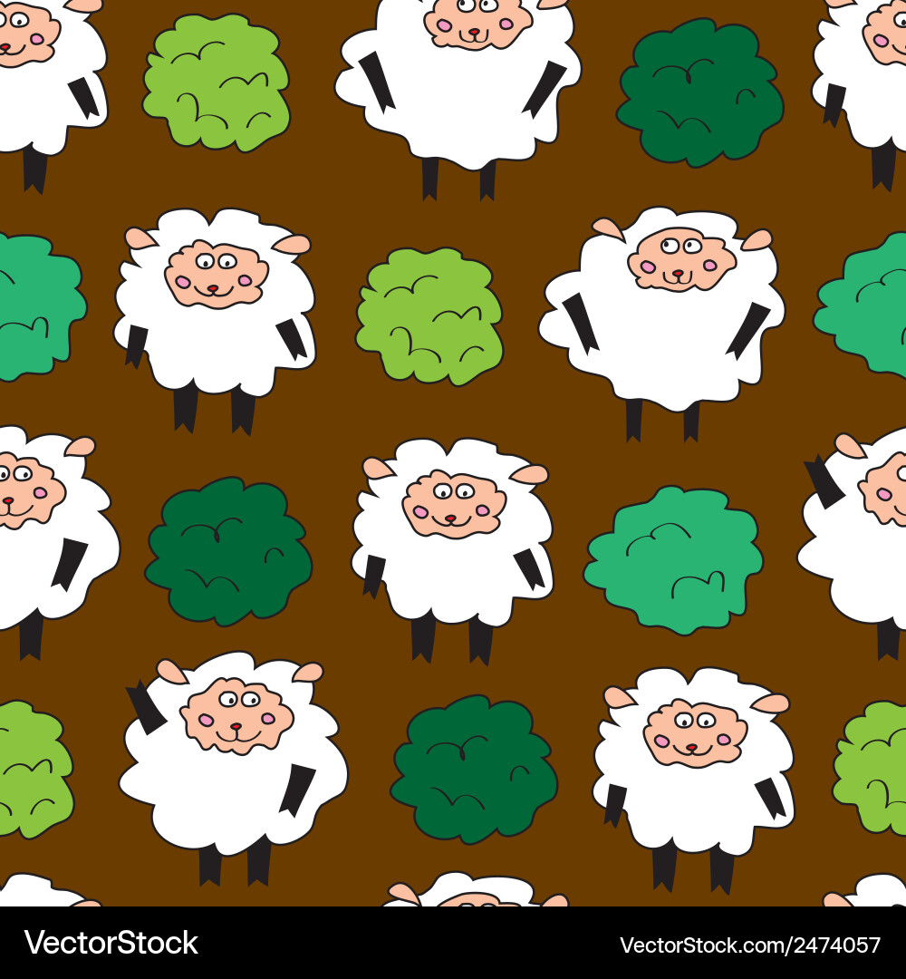 Sheep and shrubs seamless pattern Vector Image
