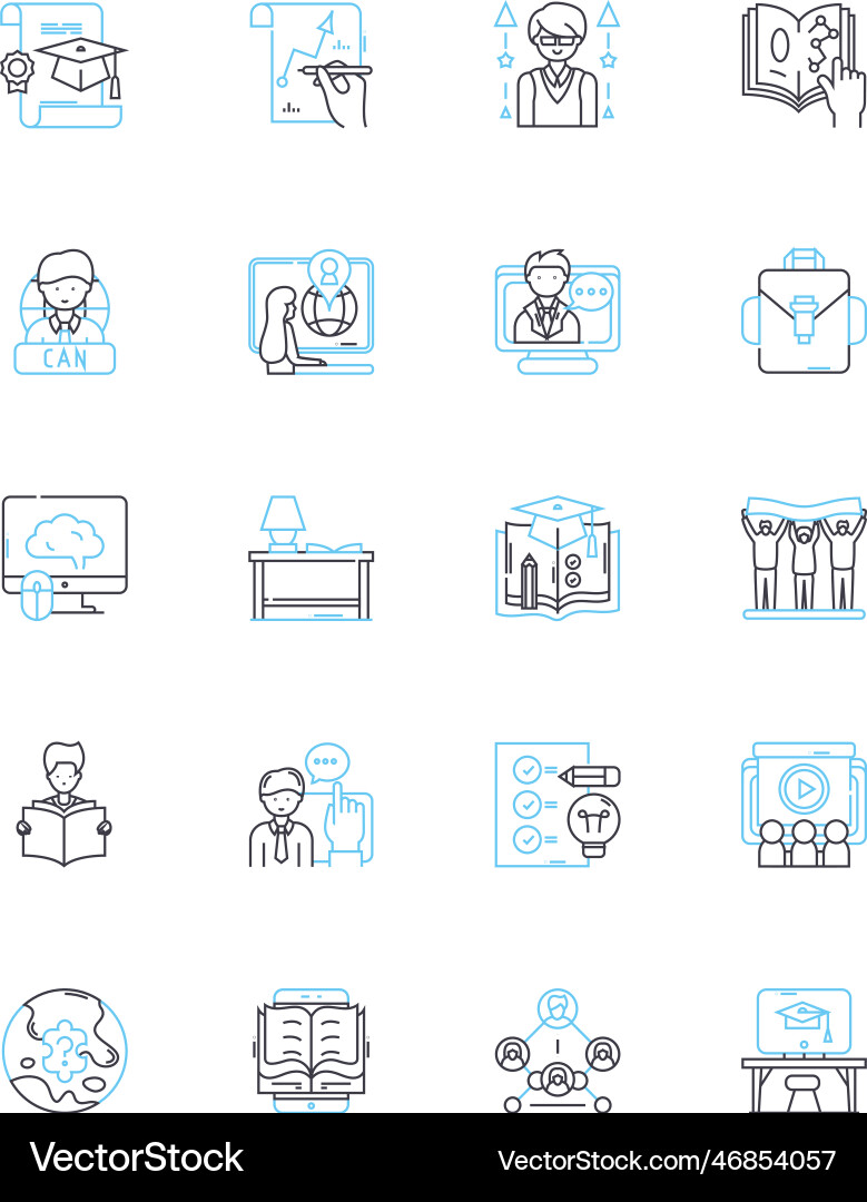 Skill-building linear icons set development vector image