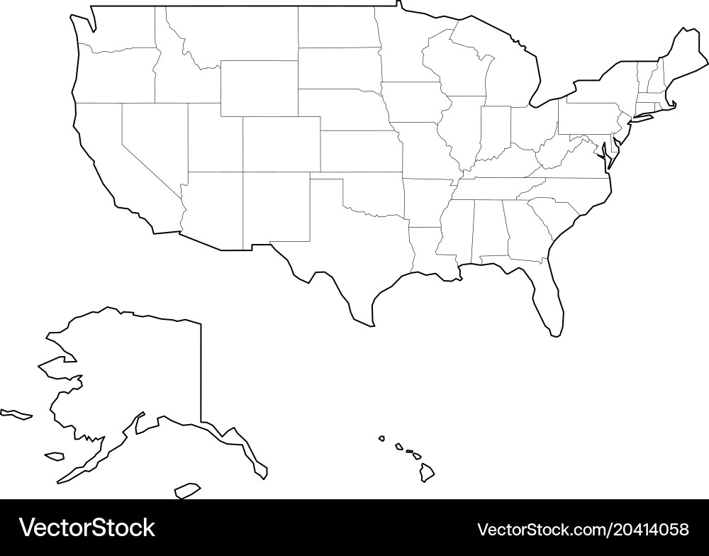 Black Outline Karte der Vereinigten Staaten Vektorbild