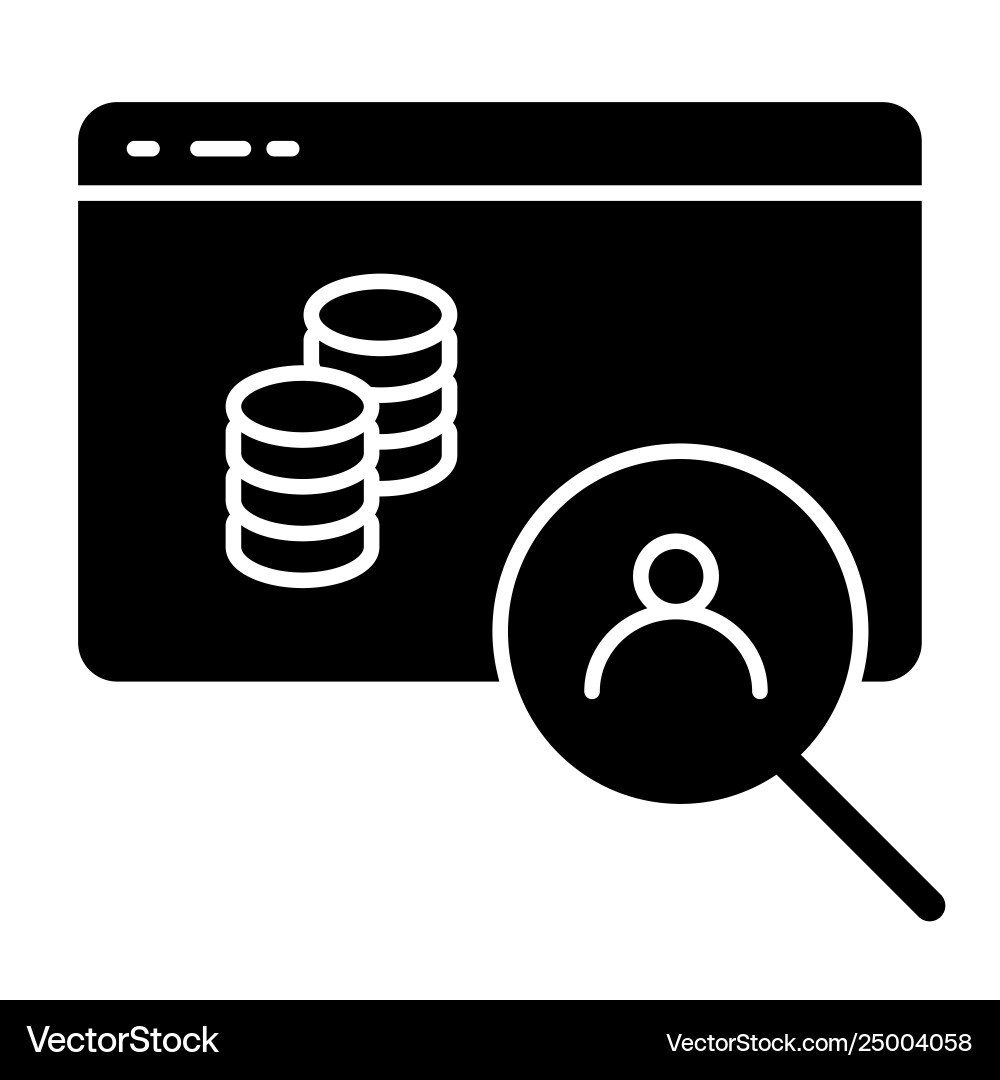 Browser coins with search solid icon user Browser coins with search solid icon user vector image