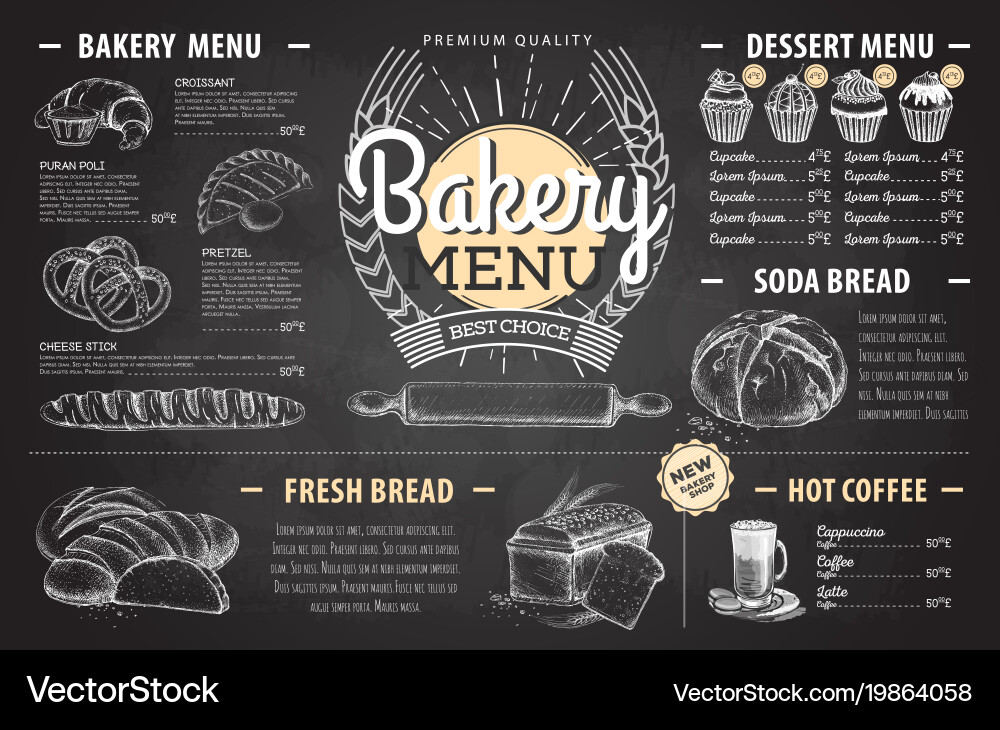 Chalkboard Bakery Menu Sketch Vector Image