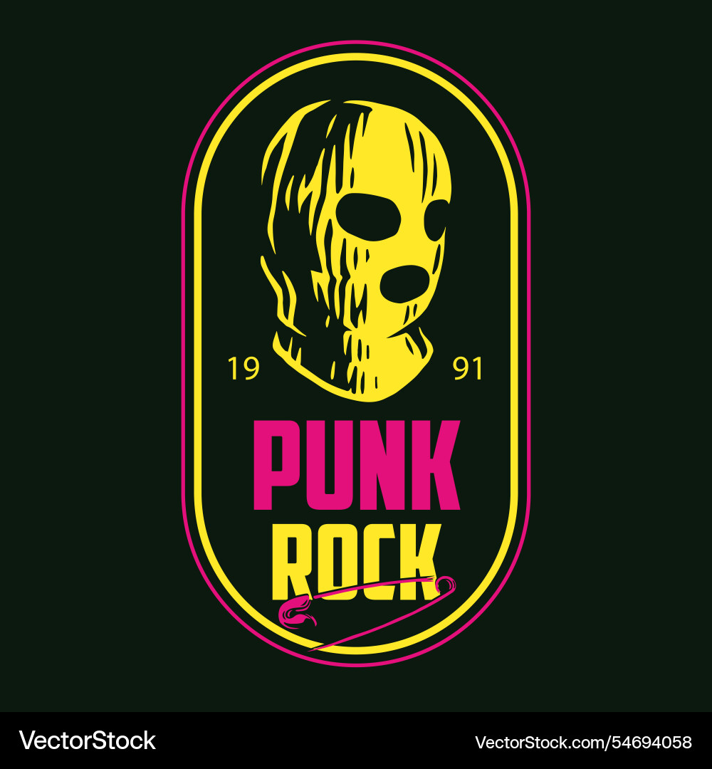 Design featuring punk rock mask and colorful text Design featuring punk rock mask and colorful text vector image