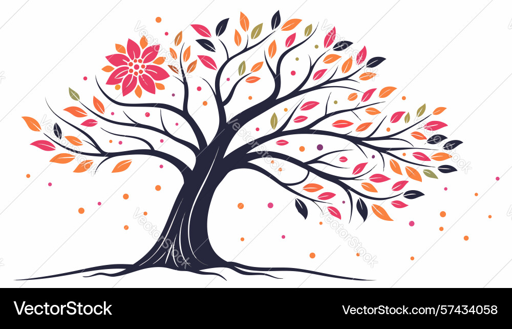 Dynamic tree with flowing branches and mandala Vector Image