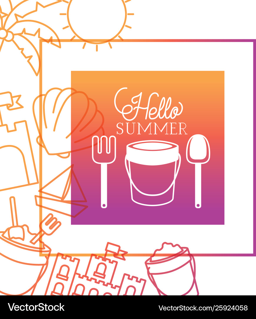 Hello summer label with colorful image Vector Image