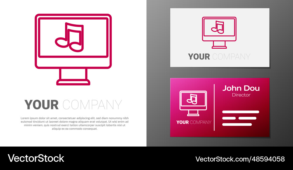 Logotype line computer with music note symbol Logotype line computer with music note symbol Vector Image