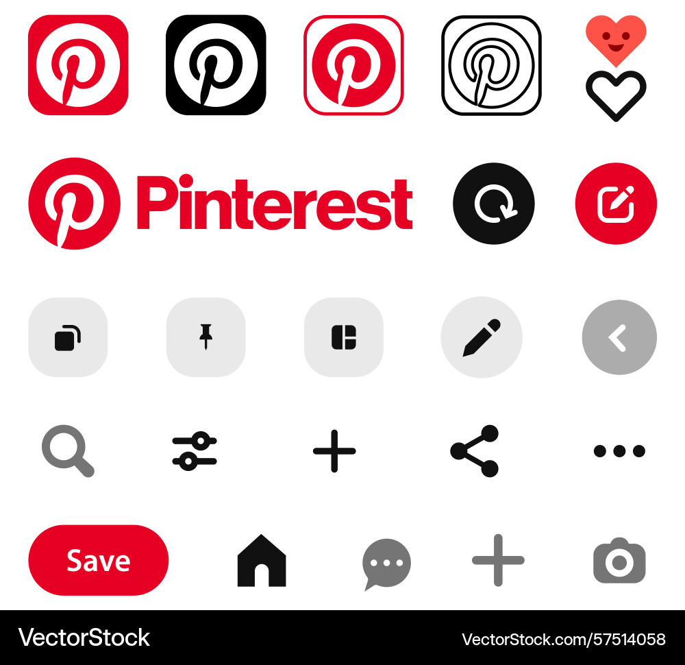 Pinterest set of mobile app interface icons Pinterest set of mobile app interface icons Vector Image