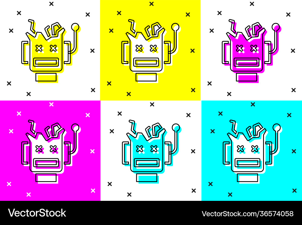 Set broken robot icon isolated on color background Set broken robot icon isolated on color background vector image