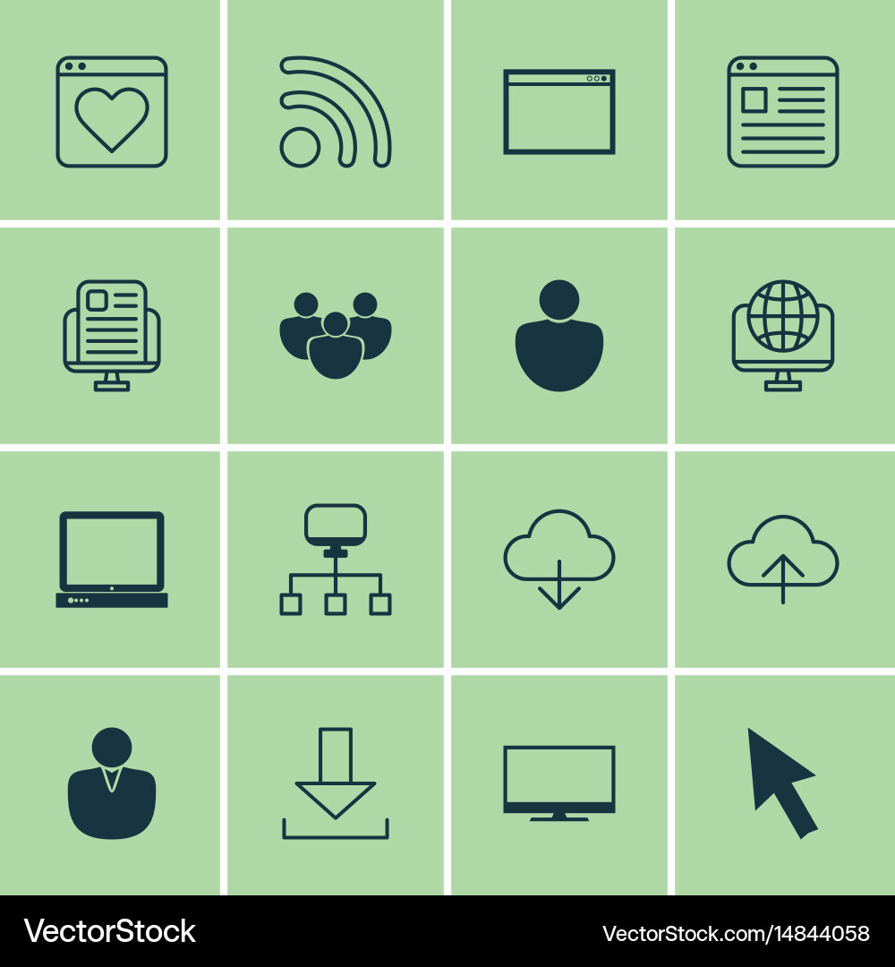 Set of 16 internet icons includes pc program vector image