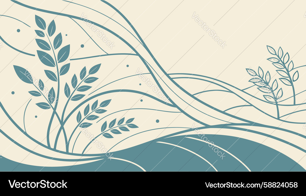 Wavy wheat field with abstract flowing lines Vector Image