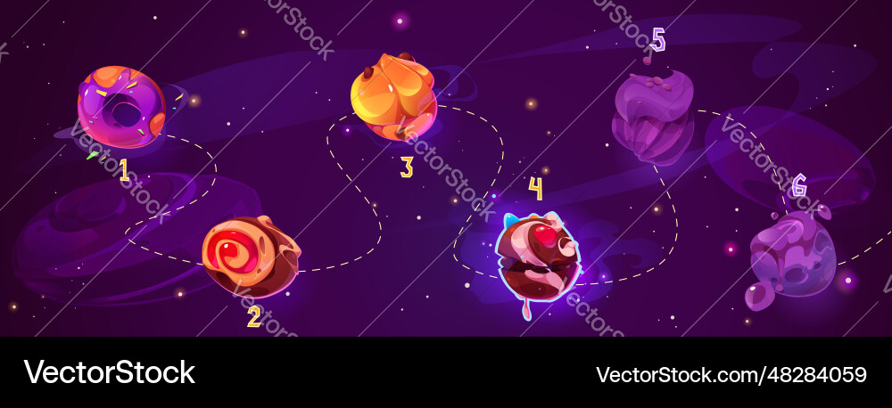 Candy food planet space game level map background vector image