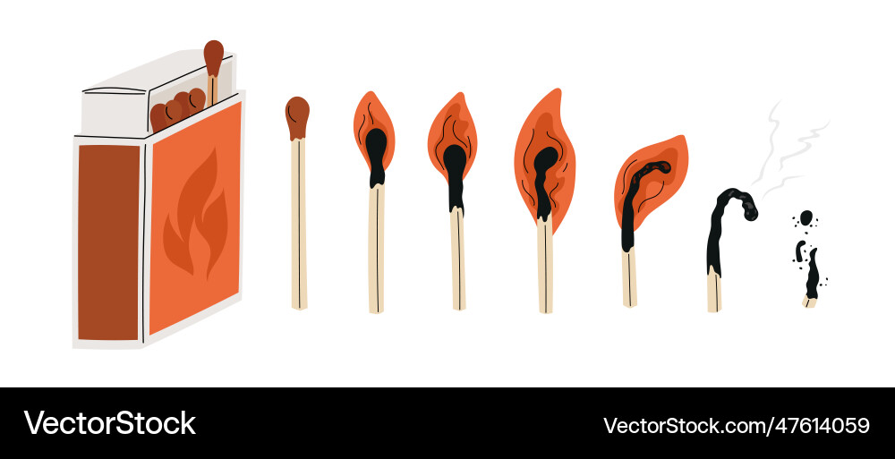 Cartoon burning match animation gradual Cartoon burning match animation gradual vector image
