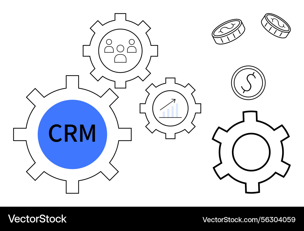 Crm system integration concept with gears Crm system integration concept with gears vector image