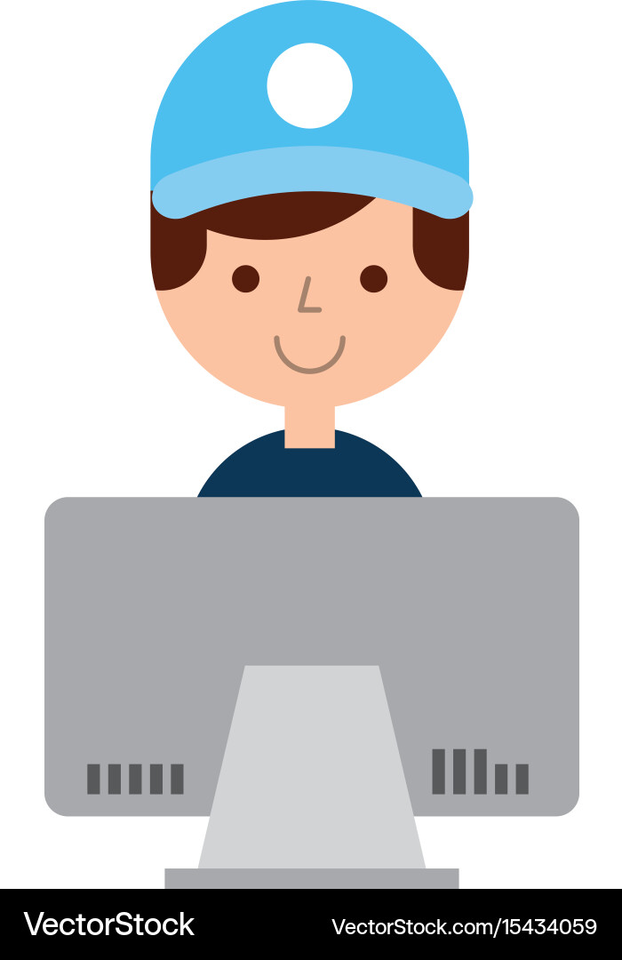 Delivery worker with computer avatar character Vector Image