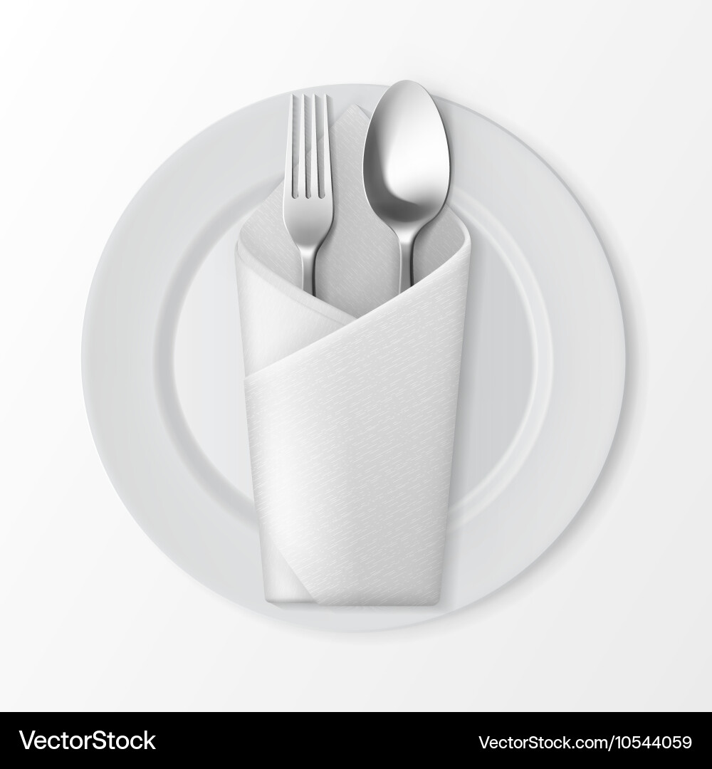 Plate with silver fork and spoon table setting vector image