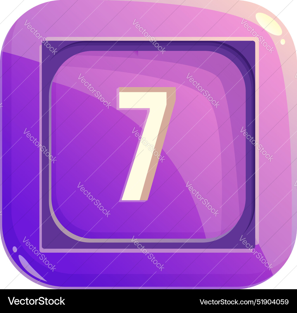 Purple square button showing number seven Vector Image