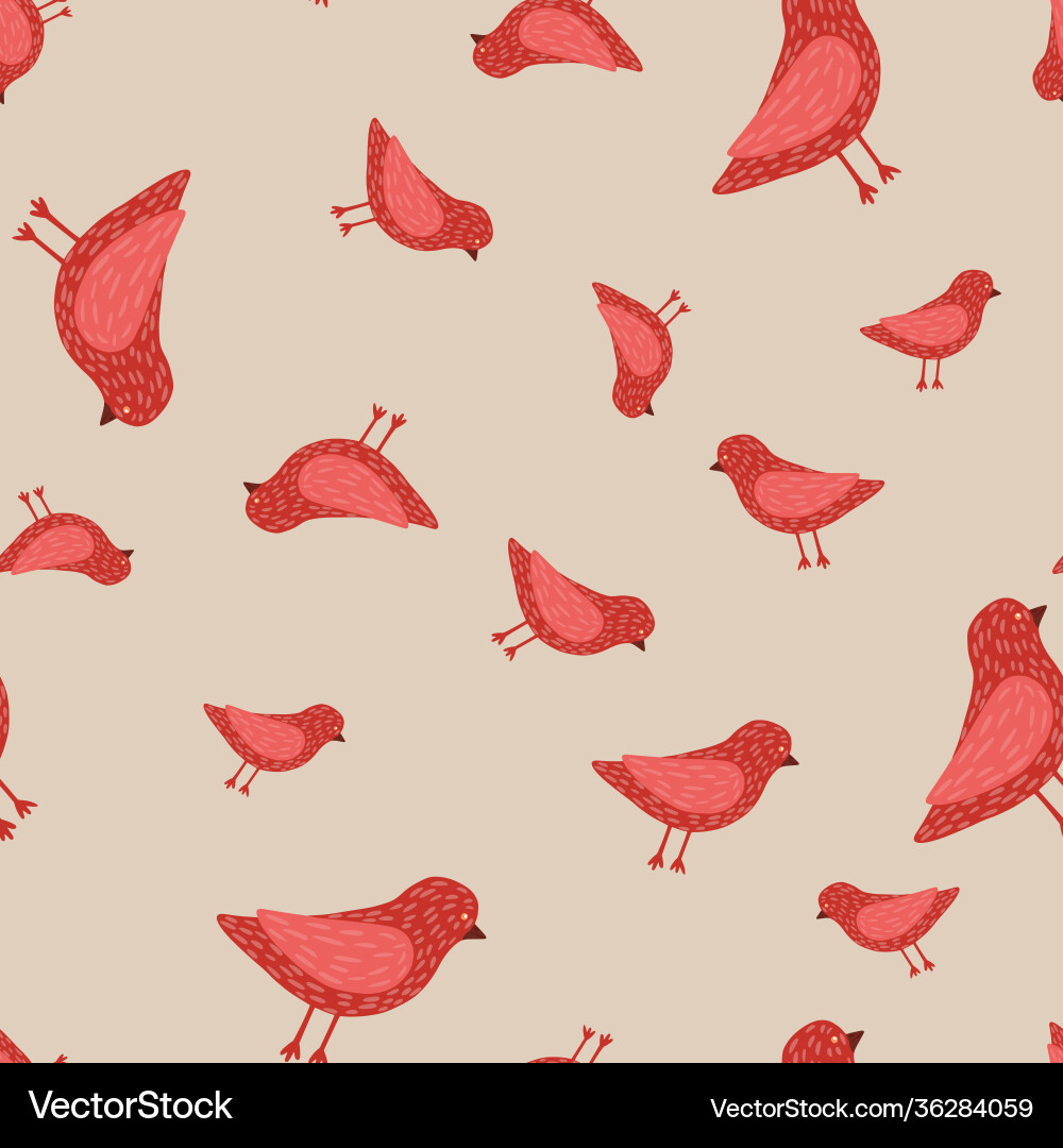 Random seamless pattern with red colored birds Vector Image