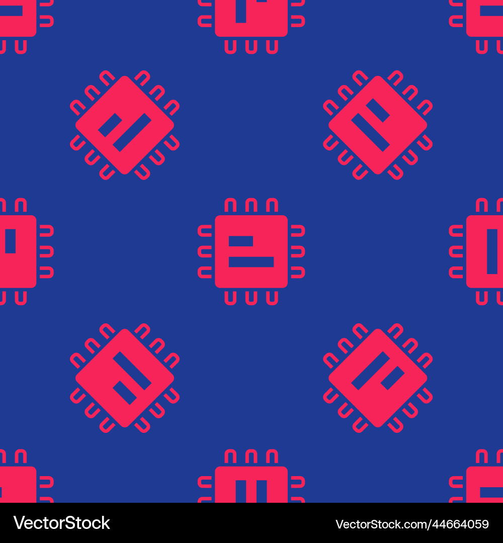 Red computer processor with microcircuits cpu icon Red computer processor with microcircuits cpu icon vector image