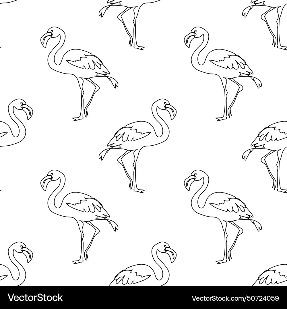 Seamless pattern linear flamingo black line Vector Image