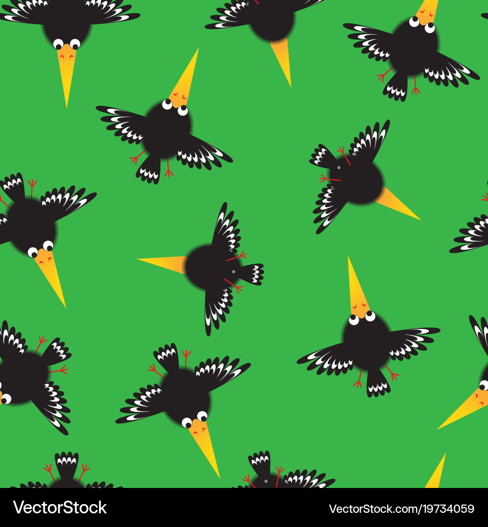Seamless pattern with funny crow vector image