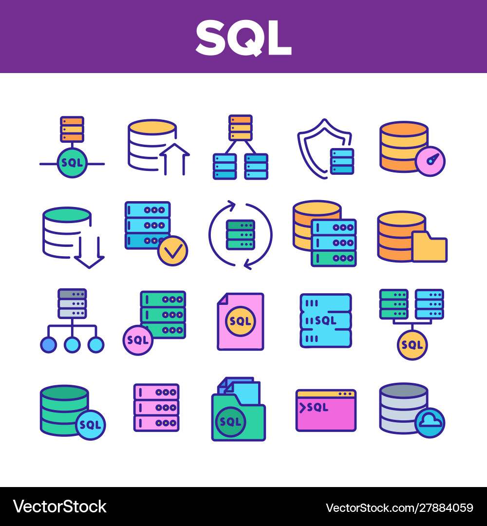 Sql Datenbank Sammlung Elemente Icons Set Sql Datenbank Sammlung Elemente Icons Set vektorbild
