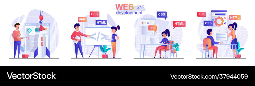 Web Developers at Work vector image