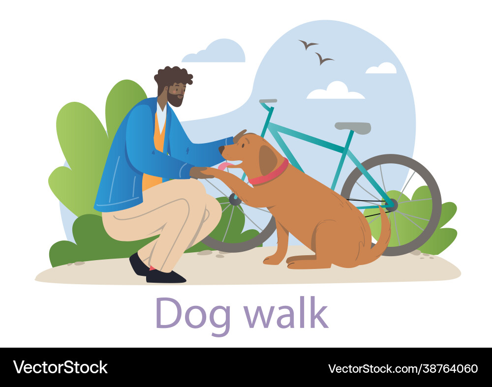 Black man taking his pet dog for a walk or run Black man taking his pet dog for a walk or run vector image